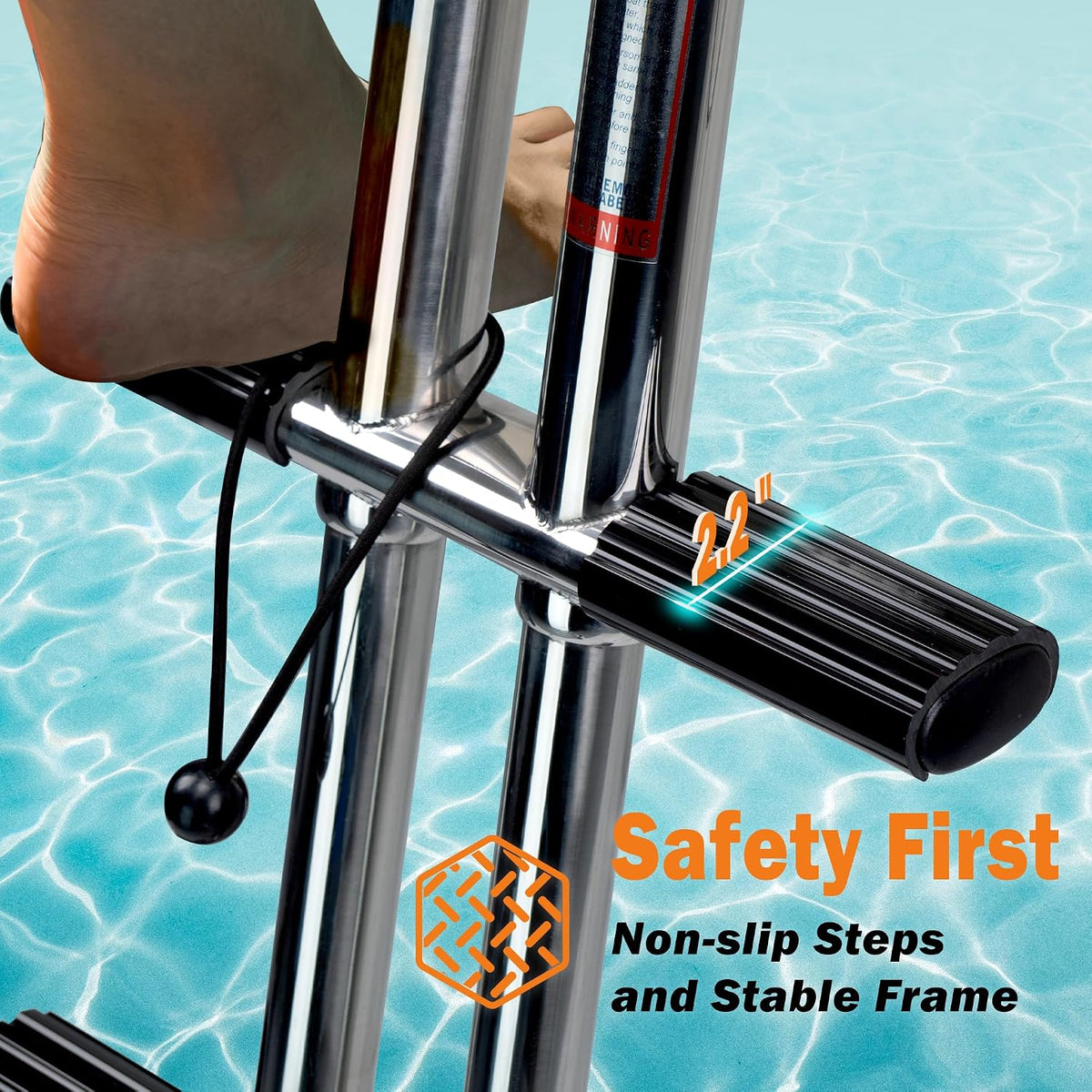 3 Step Boat Ladder, Stainless Steel Dive Boarding Ladders for Bass Fishing Boats, Heavy-Duty with Non-Slip Treads