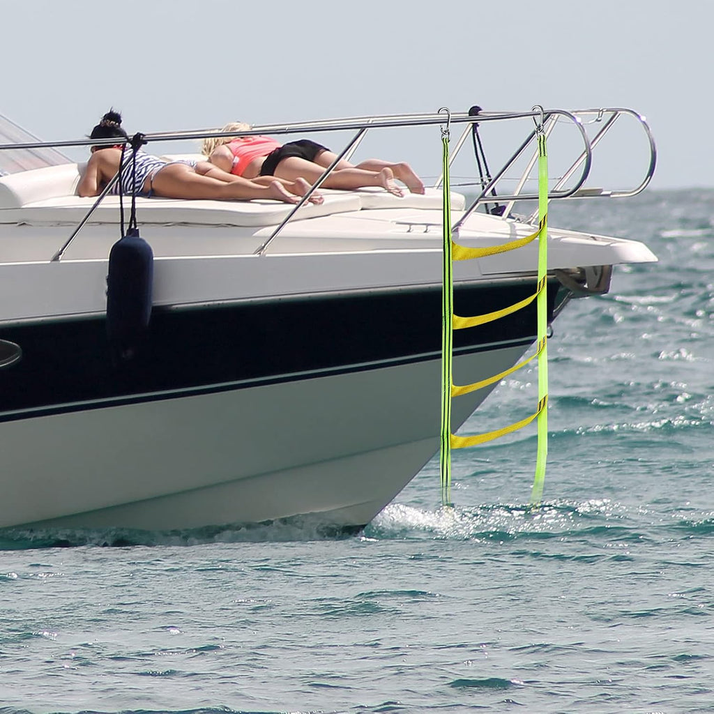 Boat Rope Ladder 5 Step Extra Long Portable Boat Ladders Extension Green Marine Climbing Rope Ladders Assist Boats Folding Ladder for Kayak Pontoon Canoeing Inflatable Boats