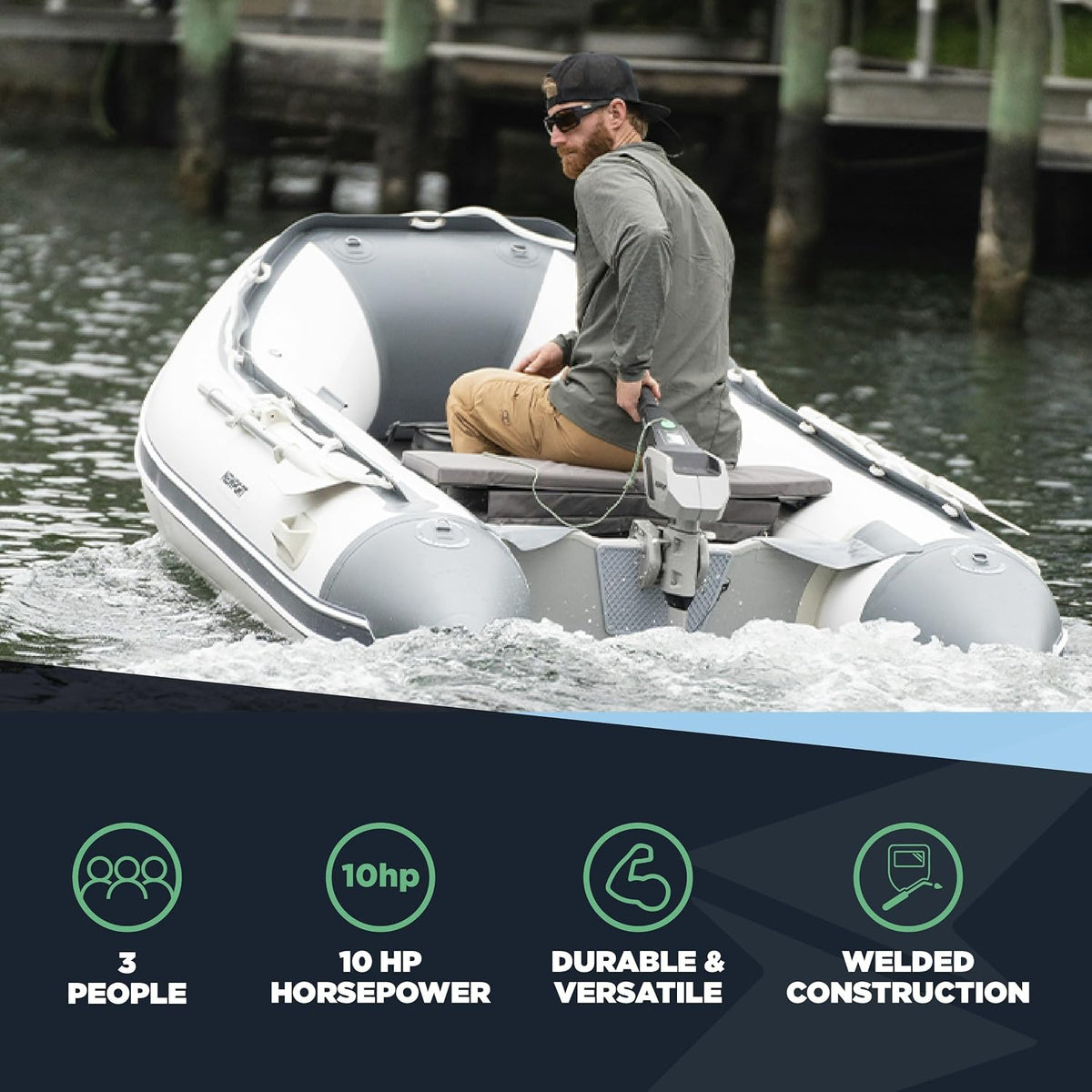 Newport 8Ft 10In Dana Inflatable Sport Tender Dinghy Boat - 3 Person - 10 Horsepower - USCG Rated, White/Gray