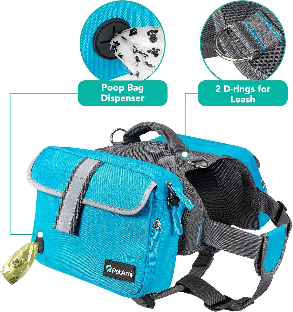 Dog Backpack for Medium Large Dogs, Hiking Saddle Bag, Blue