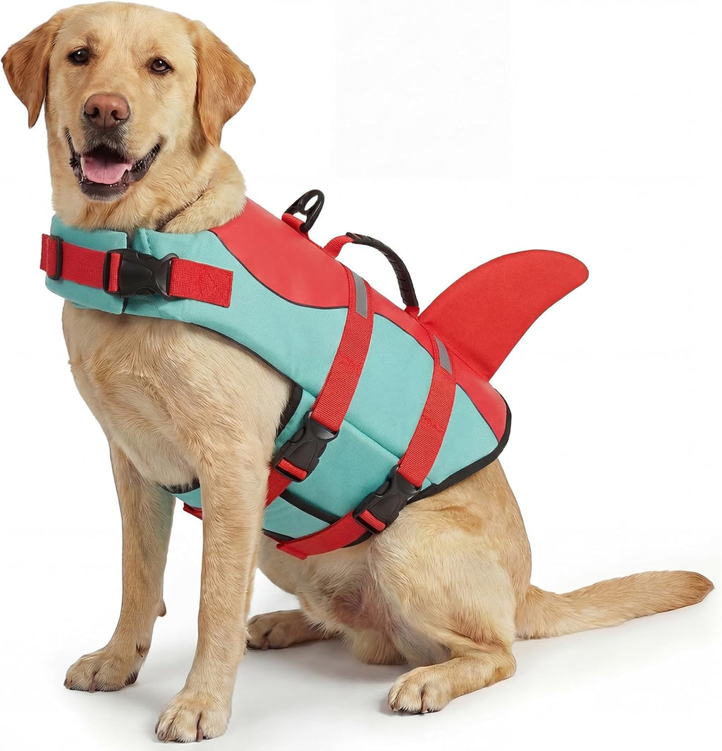 Dog Life Jacket - Pet Safety Vest for Swimming & Boating, Shark Life Jacket with Floatation, Dog Lifesavers Swimsuits for Small Medium Large Dogs (Redgreen, XL)