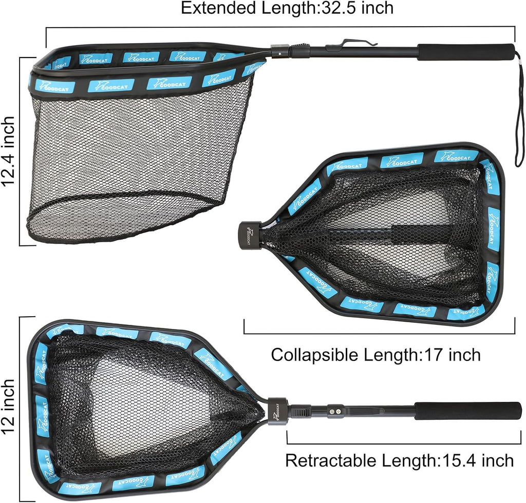 Floating Fishing Net with Magnetic Release, Foldable Landing Net for Kayak Boat Shore Fishing