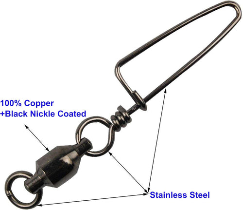10, 30 Pack High-Strength Fishing Ball Bearing Swivel with Coastlock Snap, Strong Welded Ring for Saltwater Fishing-18Lb to 440Lb (100% Copper+Stainless Steel with Black Nickle Coated)