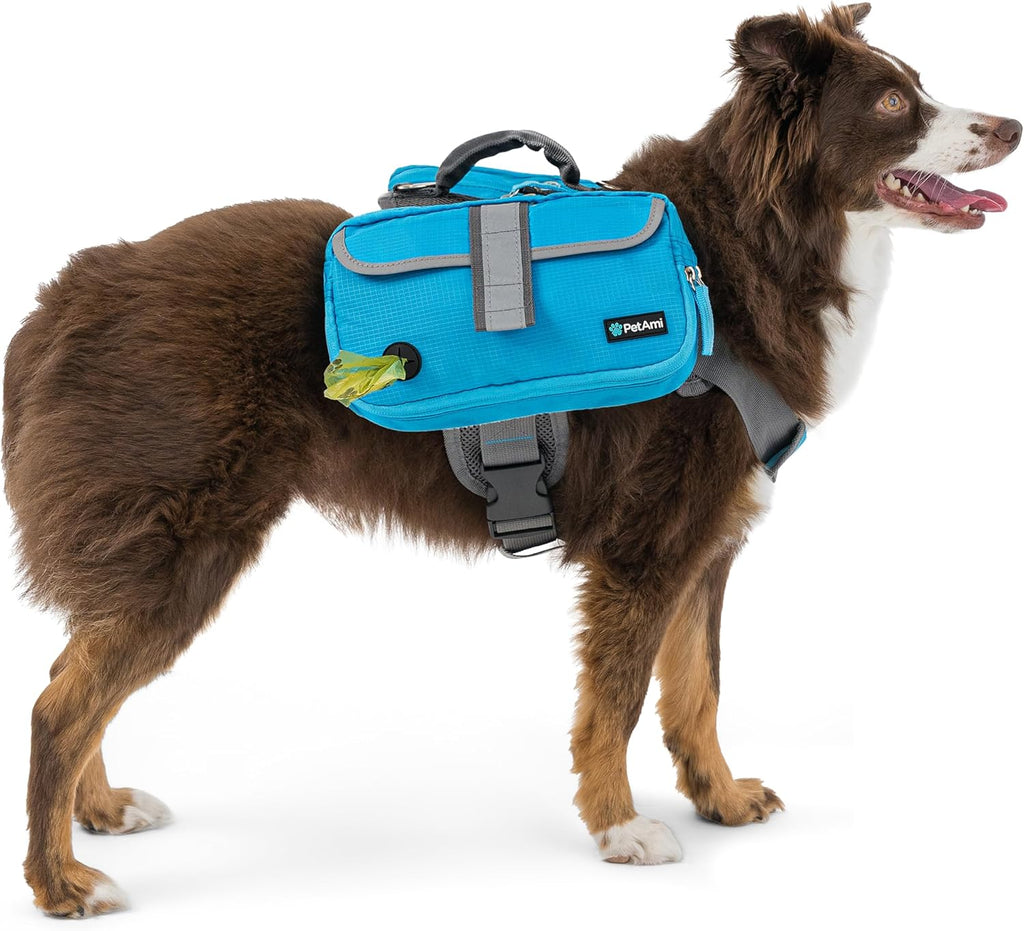 Dog Backpack for Medium Large Dogs, Hiking Saddle Bag, Blue