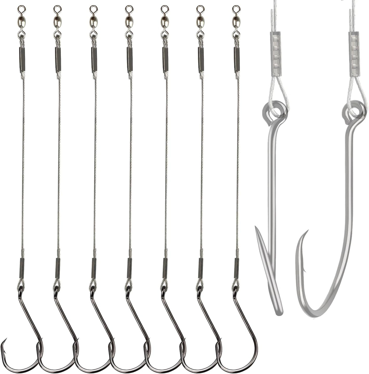 Fishing Hook Rigs 25/50 Pack - Circle Hook 1/0-10/0 with Stainless Steel Leader, Crane Swivel - Heavy Duty Saltwater Rigs for Catfish, Shark, Surf & Bottom Fishing