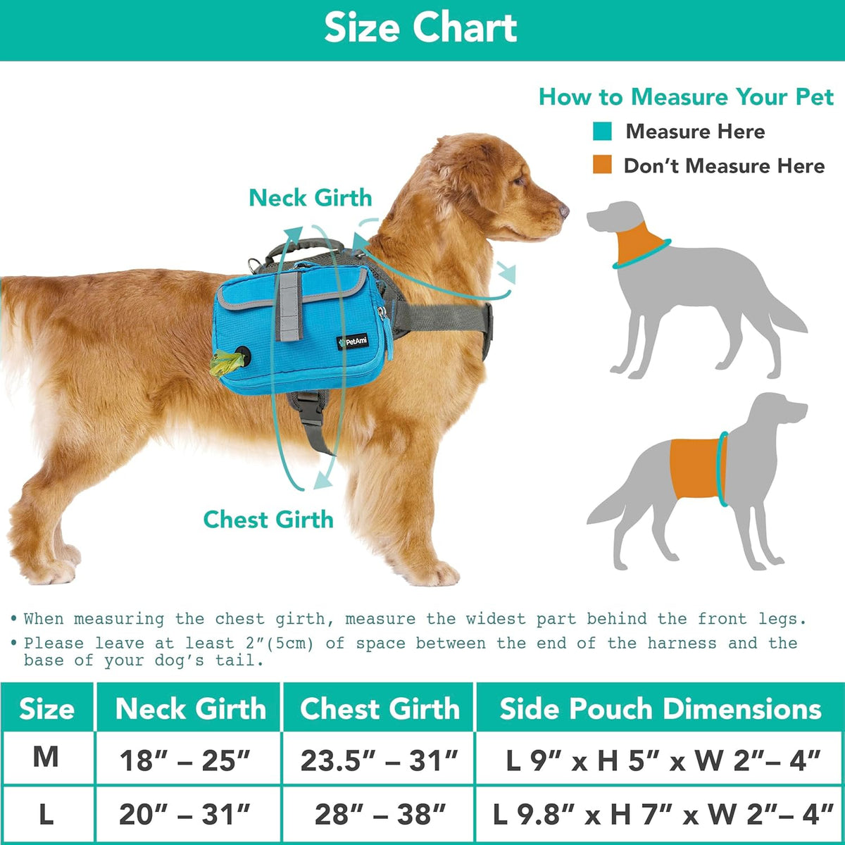 Dog Backpack for Medium Large Dogs, Hiking Saddle Bag, Blue
