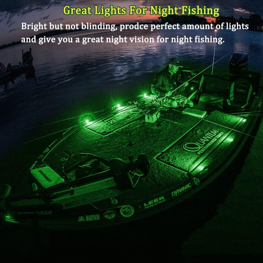 Marine Led Night Fishing Lights, No Drilling Install Boat Deck Courtesy Lights, Green