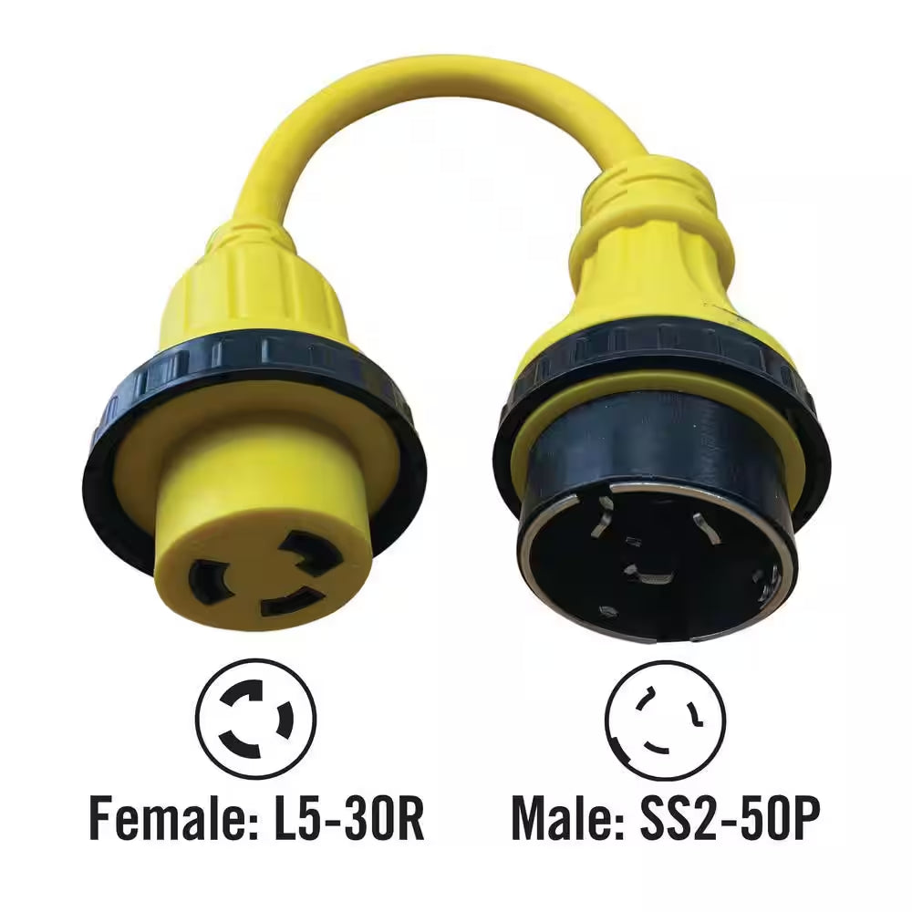 1.5 Ft. 10/3 30 Female to 50 Amp Male Marine Shore Power Adapter