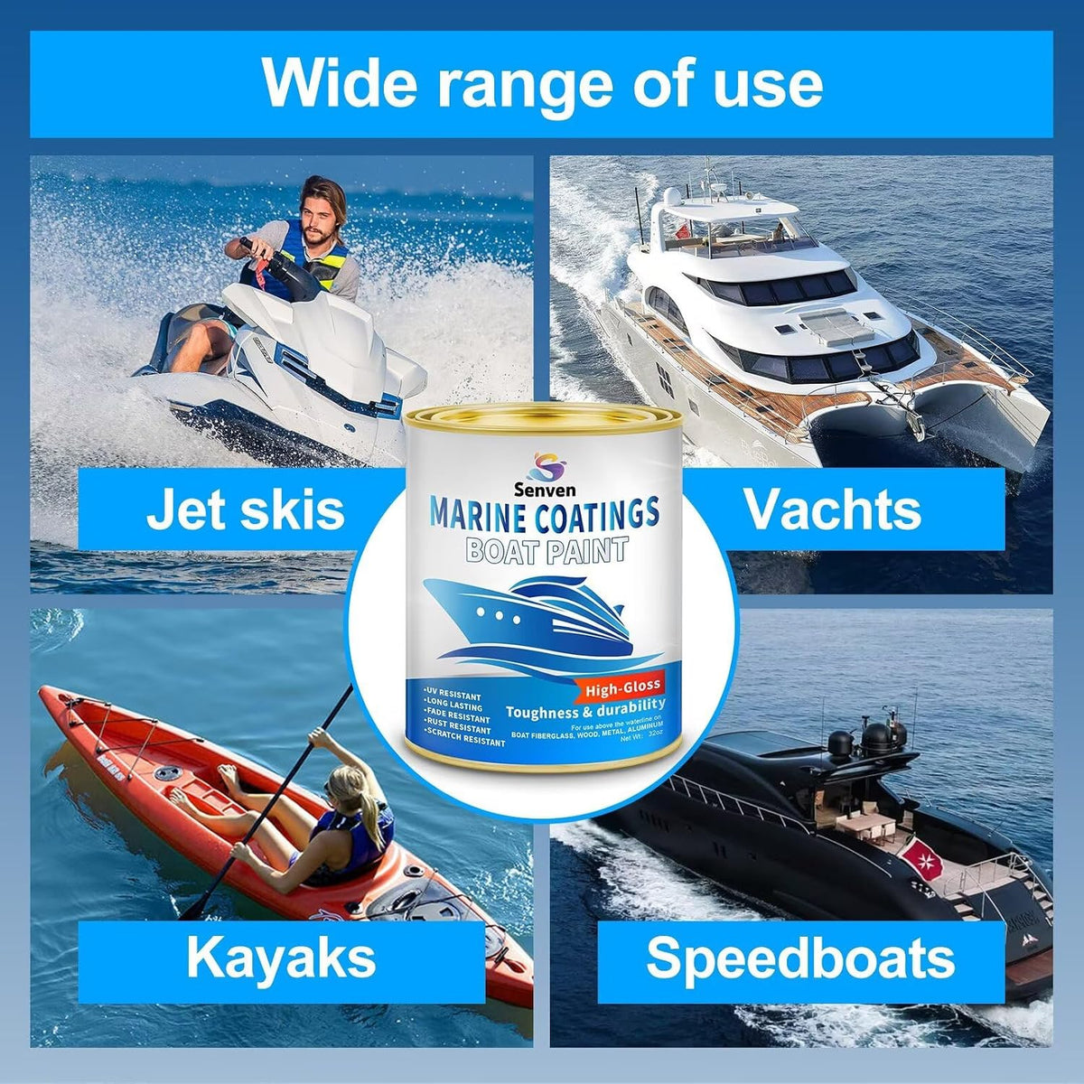 Boat Paint, 35 Oz, Gloss White, Marine Boat Topside Bottom Enamel Marine Paint for Boats, Wood, Fiberglass, Aluminum, Metals, Oil-Based Epoxy White