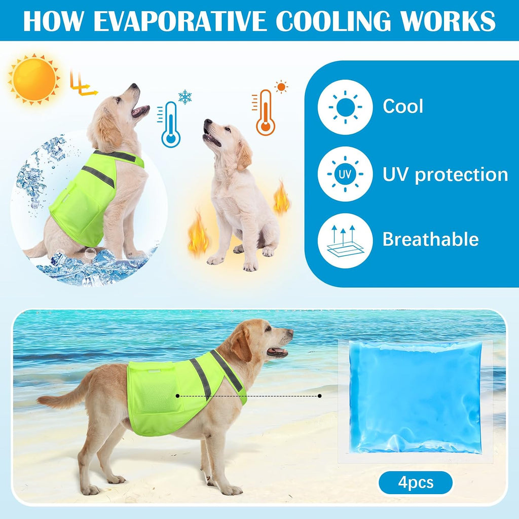 2 Pcs Dog Cooling Vest, Ice Pack, Fluorescent Green, Medium