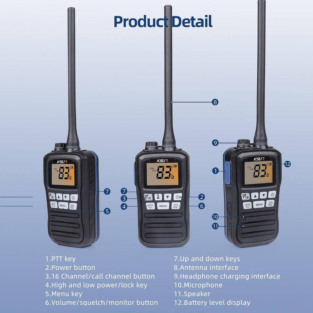 Handheld Two-Way VHF Marine Radio IPX7 Waterproof,Led Screen,10 NOAA Weather Channels,Flashing Light,Falling Water Alarm  P25 Walkie Talkie (1 Pack)