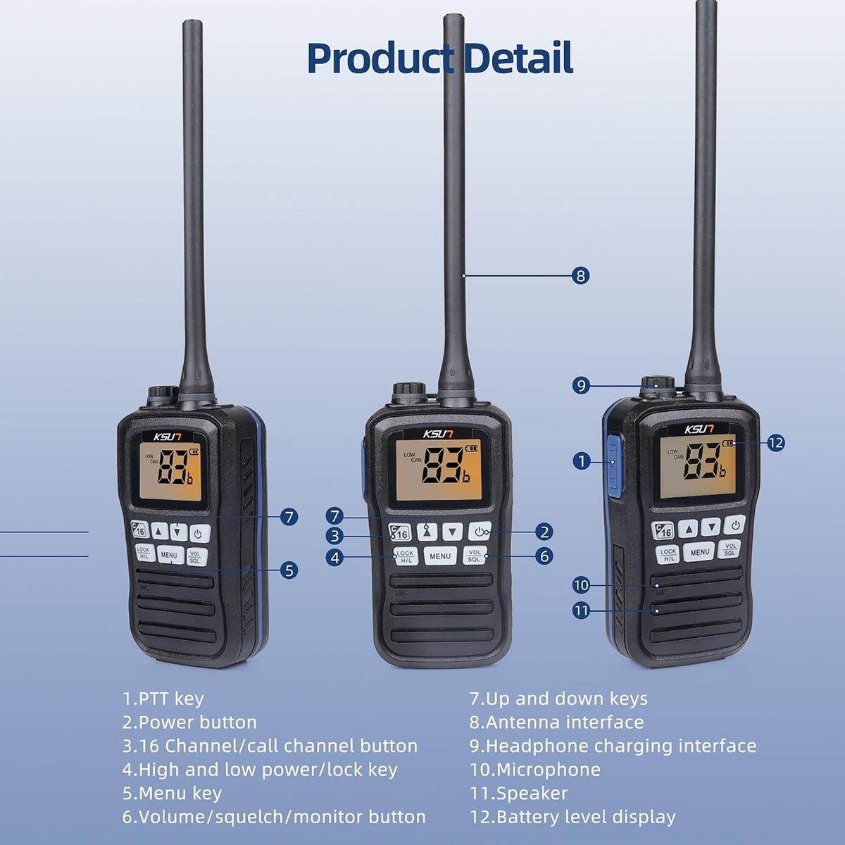 Handheld Two-Way VHF Marine Radio IPX7 Waterproof,Led Screen,10 NOAA Weather Channels,Flashing Light,Falling Water Alarm  P25 Walkie Talkie (1 Pack)