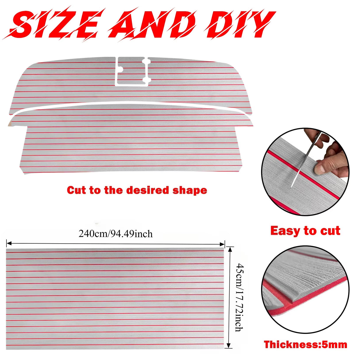 2400*450Mm EVA Foam Boat Decking Sheet Mat Anti-Skid Faux Teak Yacht Marine Flooring Pad Accessories Self-Adhesive Vehicle Pad