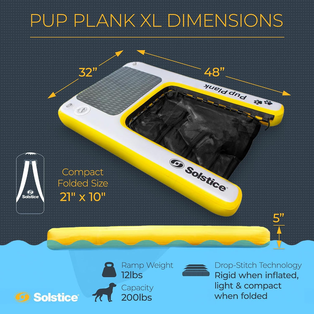 Inflatable Pup Plank, Dog Water Ramp for Boats & Docks - Floating Platform for Pets for Lake, River, Beach & Swimming Pool, Includes Pump, Patent-Protected Design