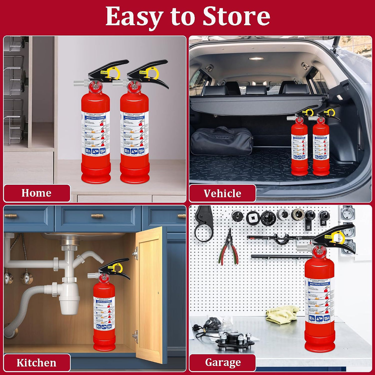 ABC Dry Chemical Fire Extinguisher, 2.5 Lb 1A:10B:C Rated - Quick-Release Handle, Compact Portable Fire Safety Gear for Home Vehicle Boat RV Kitchen Grill