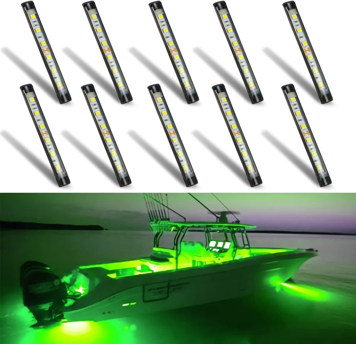 Marine Led Night Fishing Lights, No Drilling Install Boat Deck Courtesy Lights, Green