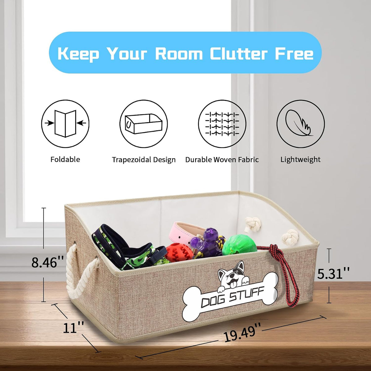 Dog Toy Basket, Storage Bin, Collapsible Box for Pet Accessories