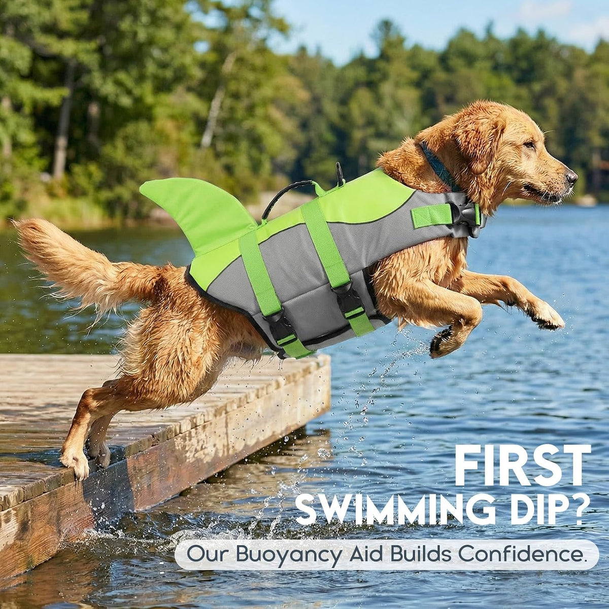Dog Life Jacket - Pet Safety Vest for Swimming & Boating, Shark Life Jacket with Floatation, Dog Lifesavers Swimsuits for Small Medium Large Dogs (Green, XL)