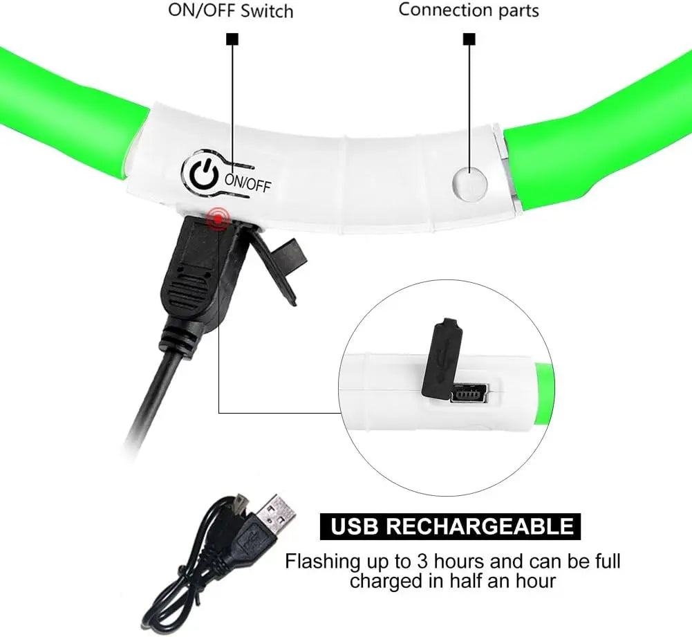 Silicone LED Dog Collar,Usb Rechargeable Glowing, Light up Collar Improved Pet Safety &Visibility at Night, 3 Flashing Modes