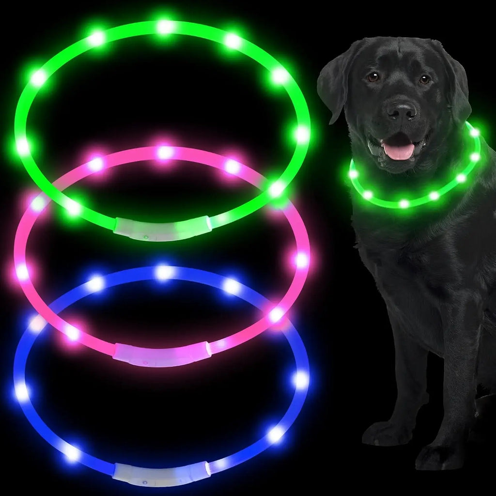 Silicone LED Dog Collar,Usb Rechargeable Glowing, Light up Collar Improved Pet Safety &Visibility at Night, 3 Flashing Modes