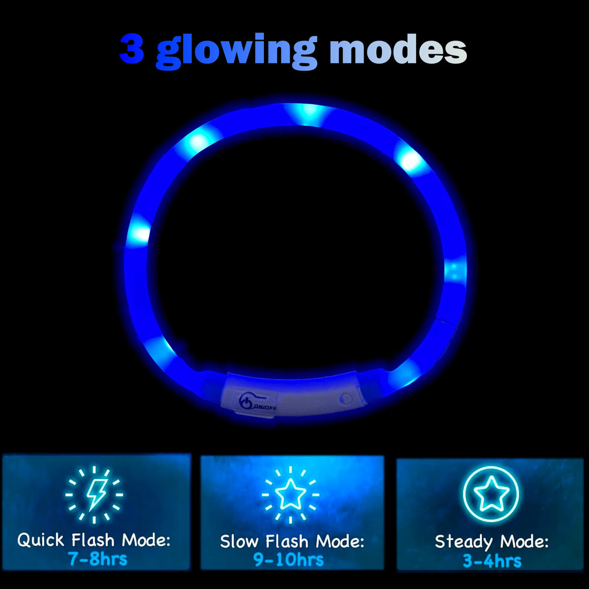 Silicone LED Dog Collar,Usb Rechargeable Glowing, Light up Collar Improved Pet Safety &Visibility at Night, 3 Flashing Modes