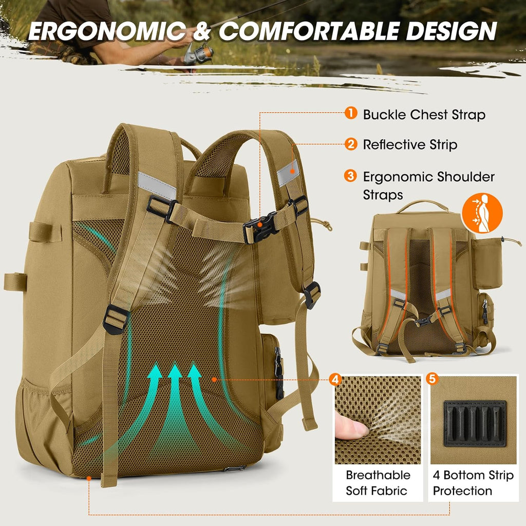 Fishing Backpack 40L Tackle Backpack with Rod Holders & Cooler