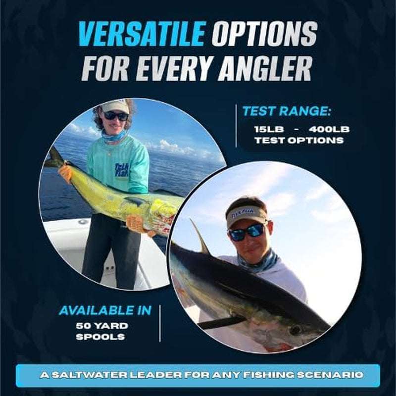Trikfish Monofilament Leader Line for Saltwater Fishing - Premium Mono Leader Fishing Line - Saltwater Leader Material - Clear, High-Strength & Abrasion Resistance, User-Friendly Wrist Spool - 50 Yard