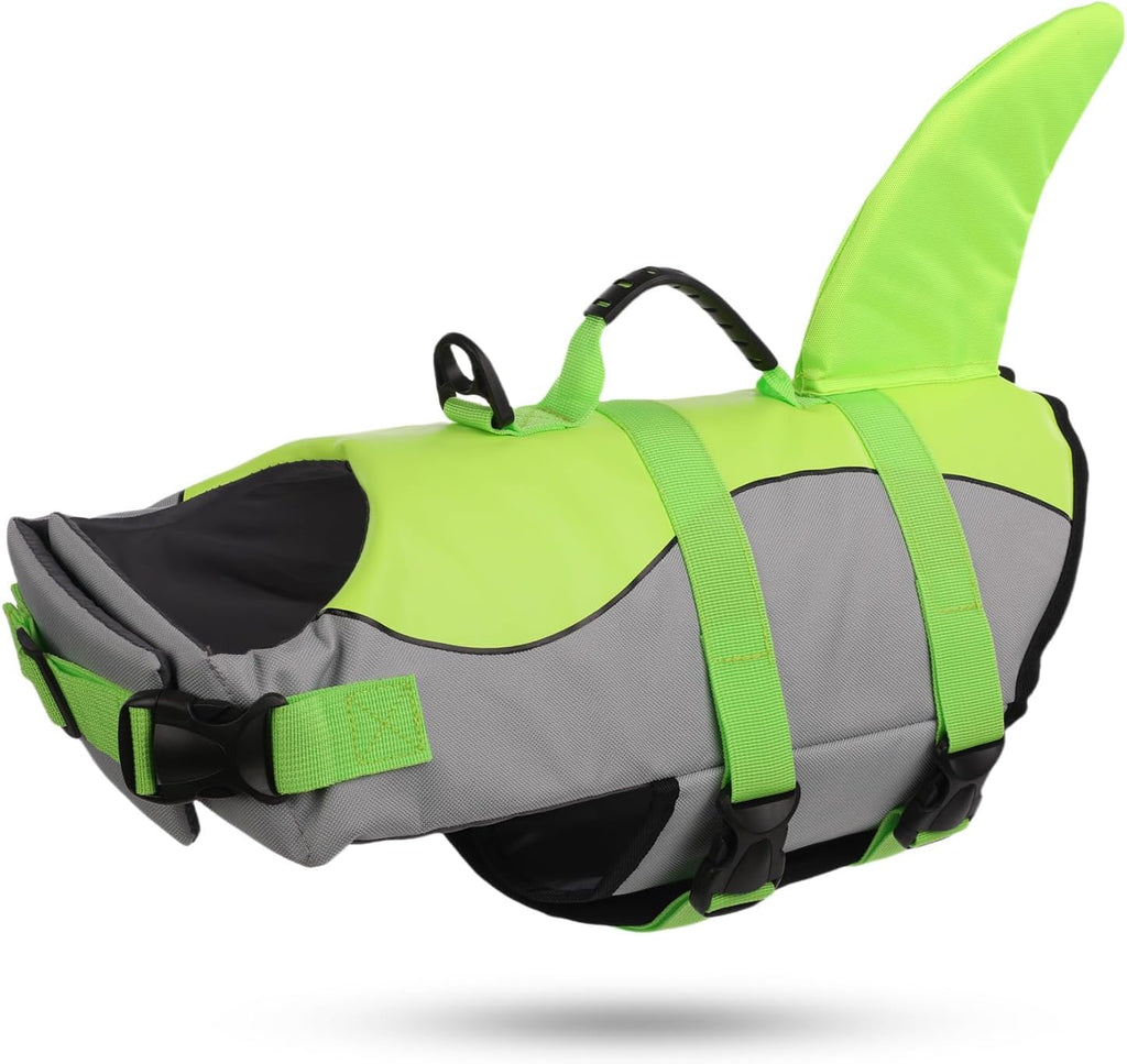 Dog Life Jacket - Pet Safety Vest for Swimming & Boating, Shark Life Jacket with Floatation, Dog Lifesavers Swimsuits for Small Medium Large Dogs (Green, XL)