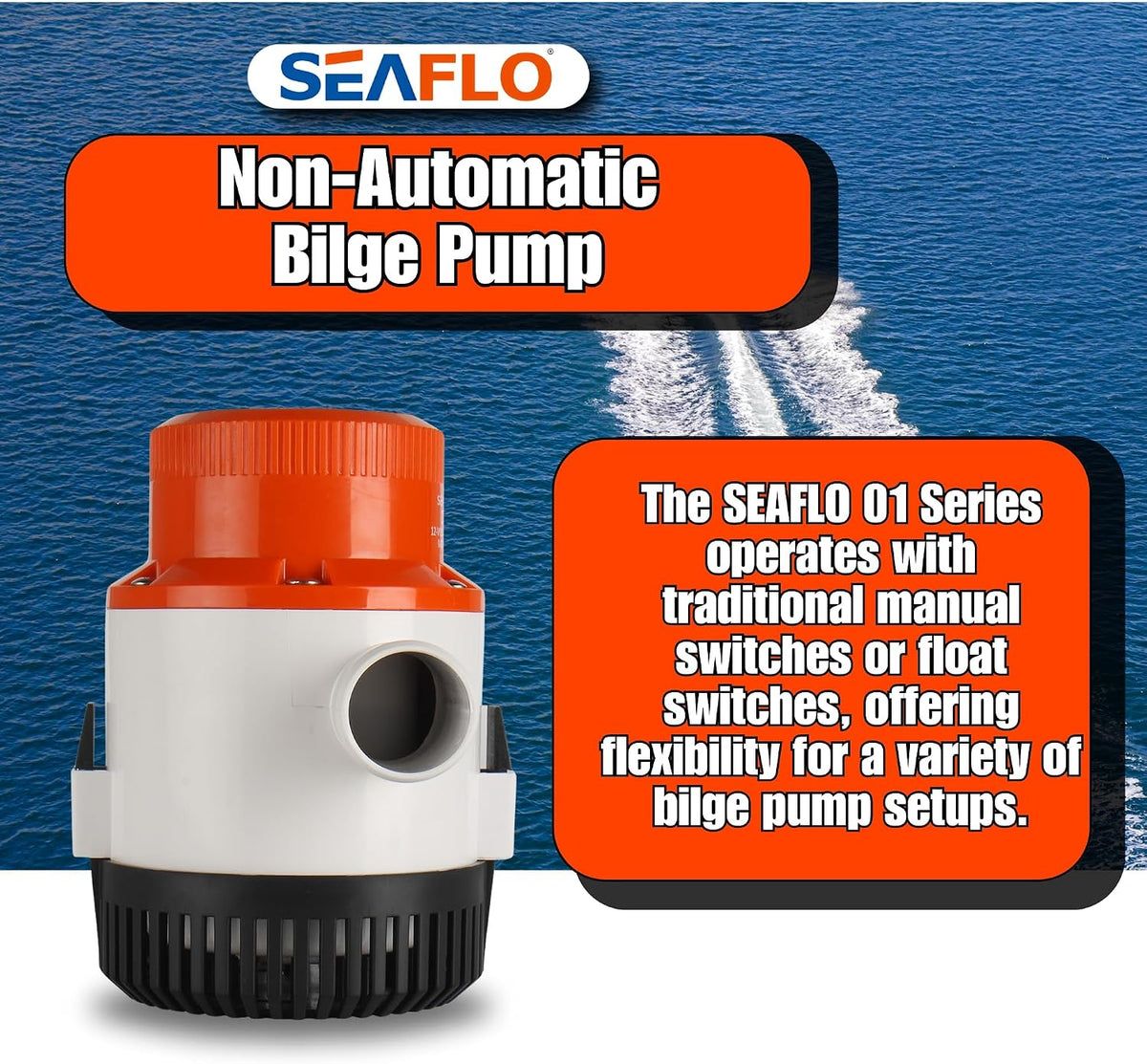 01 Series 4700 GPH Bilge Pump – 12V, 2" Outlet, Marine Submersible Pump, Anti-Airlock Protection, Snap-Off Strainer Base, CE & Rohs Certified – 4-Year Warranty