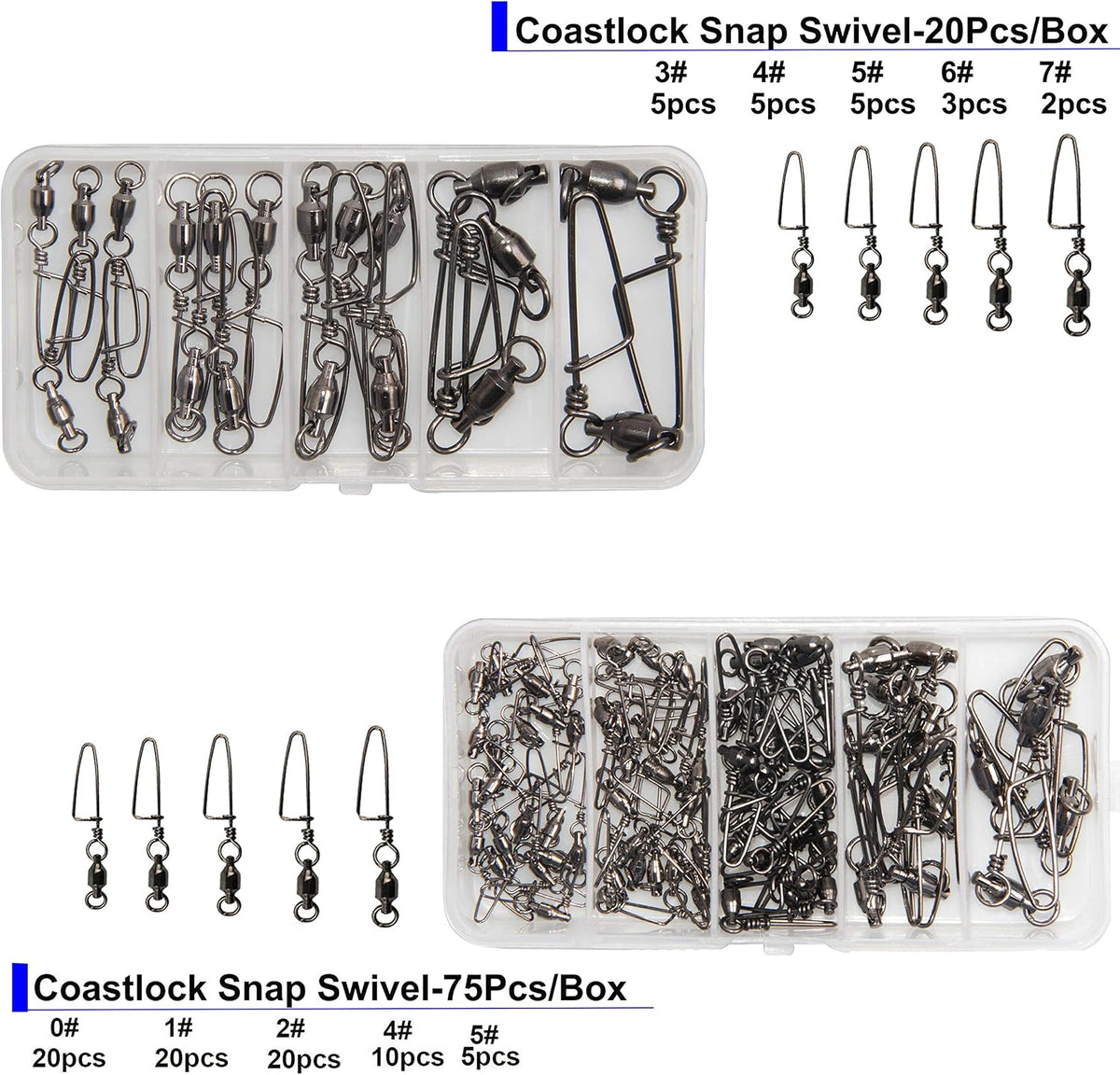 10, 30 Pack High-Strength Fishing Ball Bearing Swivel with Coastlock Snap, Strong Welded Ring for Saltwater Fishing-18Lb to 440Lb (100% Copper+Stainless Steel with Black Nickle Coated)