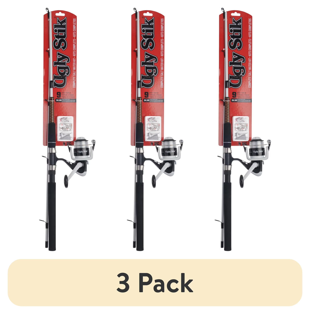 (3 Pack)  Complete Saltwater Kit, 7' Medium Heavy Fishing Rod, 50 Size Reel