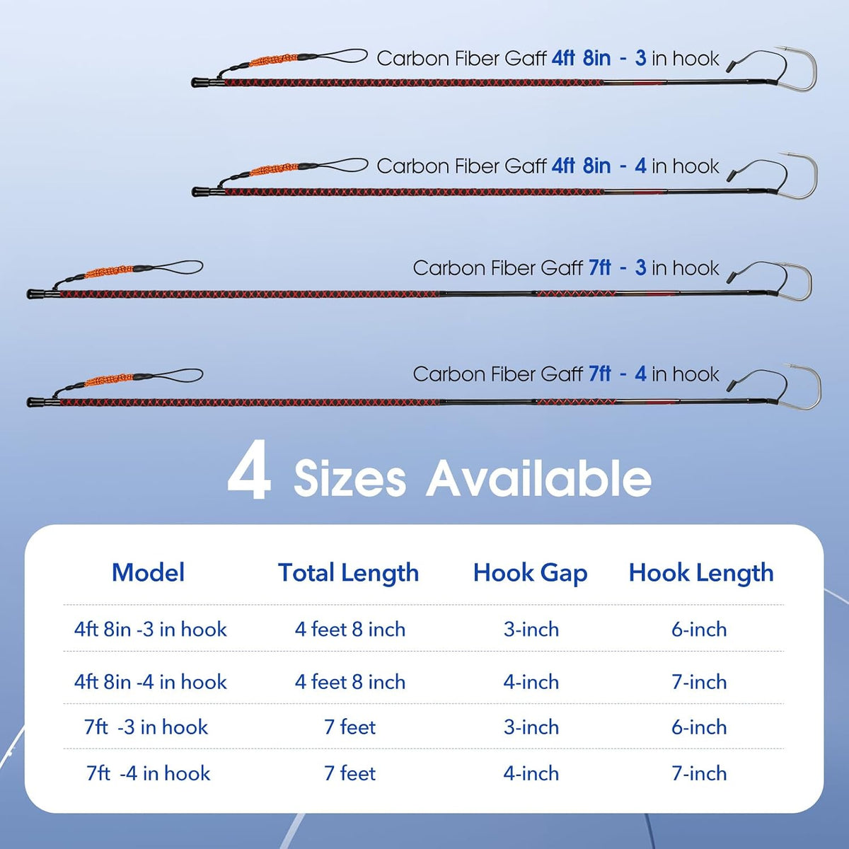 Fishing Gaff Saltwater Fish Gaff with S316 Stainless Steel Fishing Hook Carbon Fiber Fishing Gaff