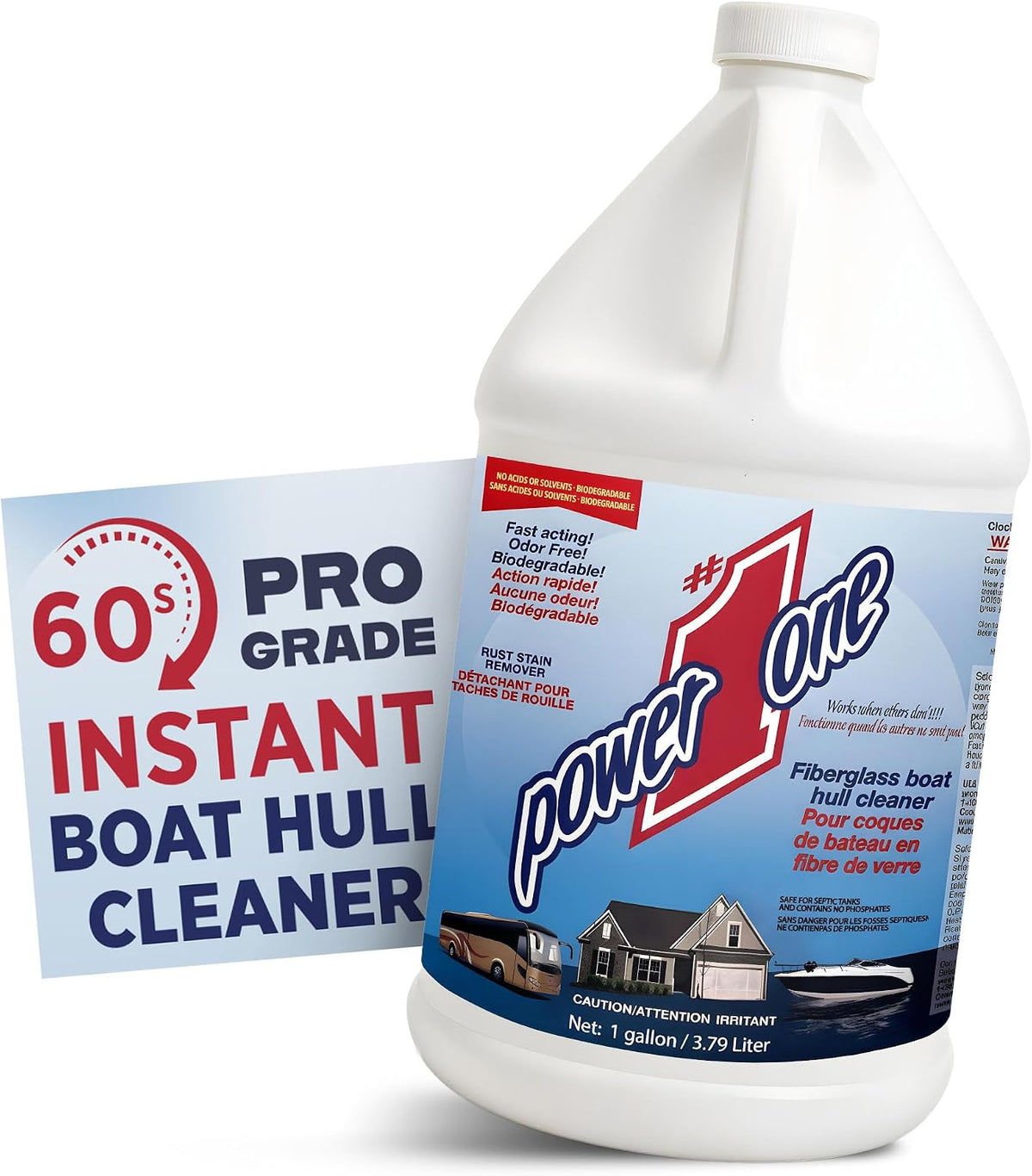 Boat Hull Cleaner for Fiberglass Boats 1 Gallon - Hard Water Stain Remover, Rust Removal Liquid, Calcium Remover, Gel Coat Cleaner, Marine Hull Cleaning Solution for Fiberglass and Waterline Stains