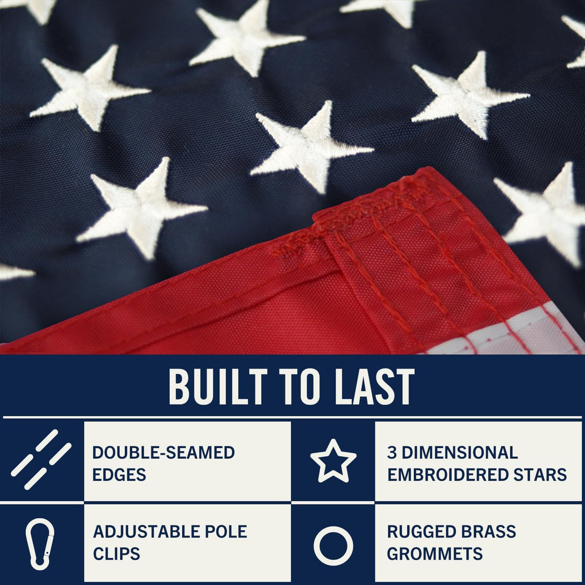 Rainiersupplyco American Flag for Boat - 12X18 USA Boat Flags with Embroidered Stars, Sewn Stripes, 2 Brass Grommets, 4 Heavy Duty Clips - Outdoor US Banner for Pontoon, UTV, Boating Accessories