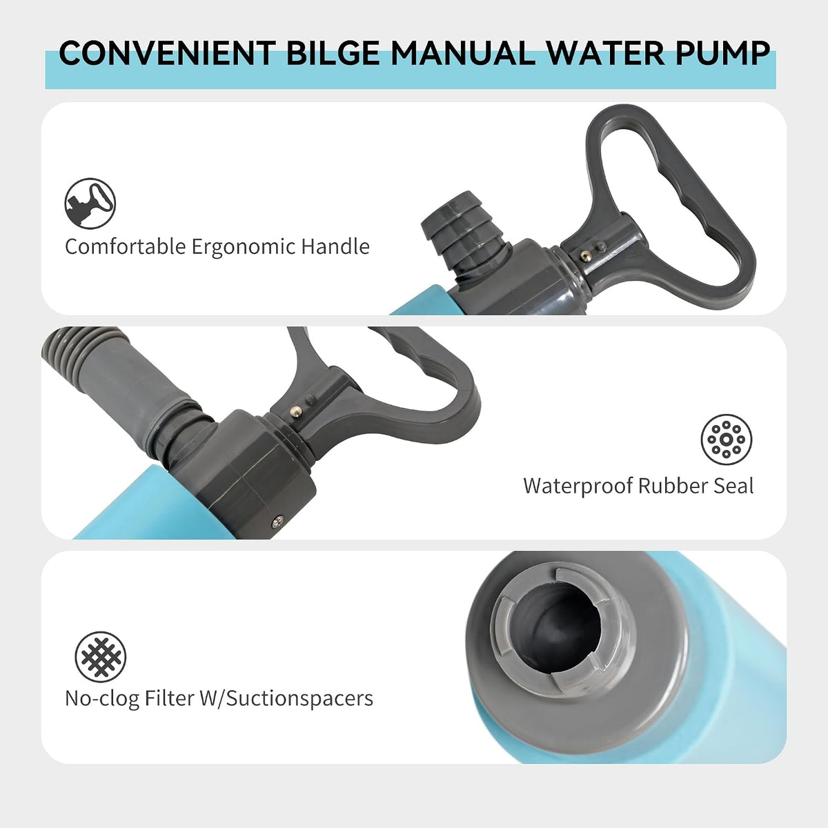 Manual Bilge Pump for Boats Kayak Canoe, Blue, 17 Inch