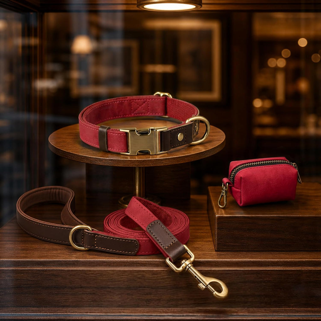 PU Leather Dog Collar for Small Dogs Puppy, Soft Lining, Red S