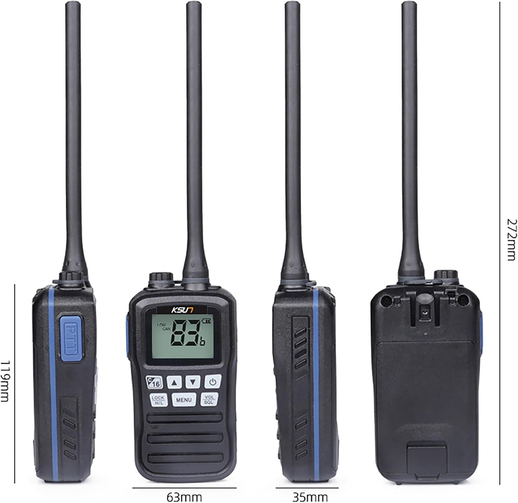 Handheld Two-Way VHF Marine Radio IPX7 Waterproof,Led Screen,10 NOAA Weather Channels,Flashing Light,Falling Water Alarm  P25 Walkie Talkie (1 Pack)
