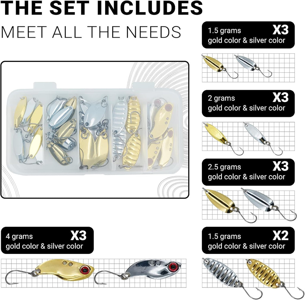 28Pcs Spoon Fishing Lures Set with Hooks, Hard Metal Trout Spoons & Ice Fishing Spoons for Salmon, Bass, and Saltwater Fishin