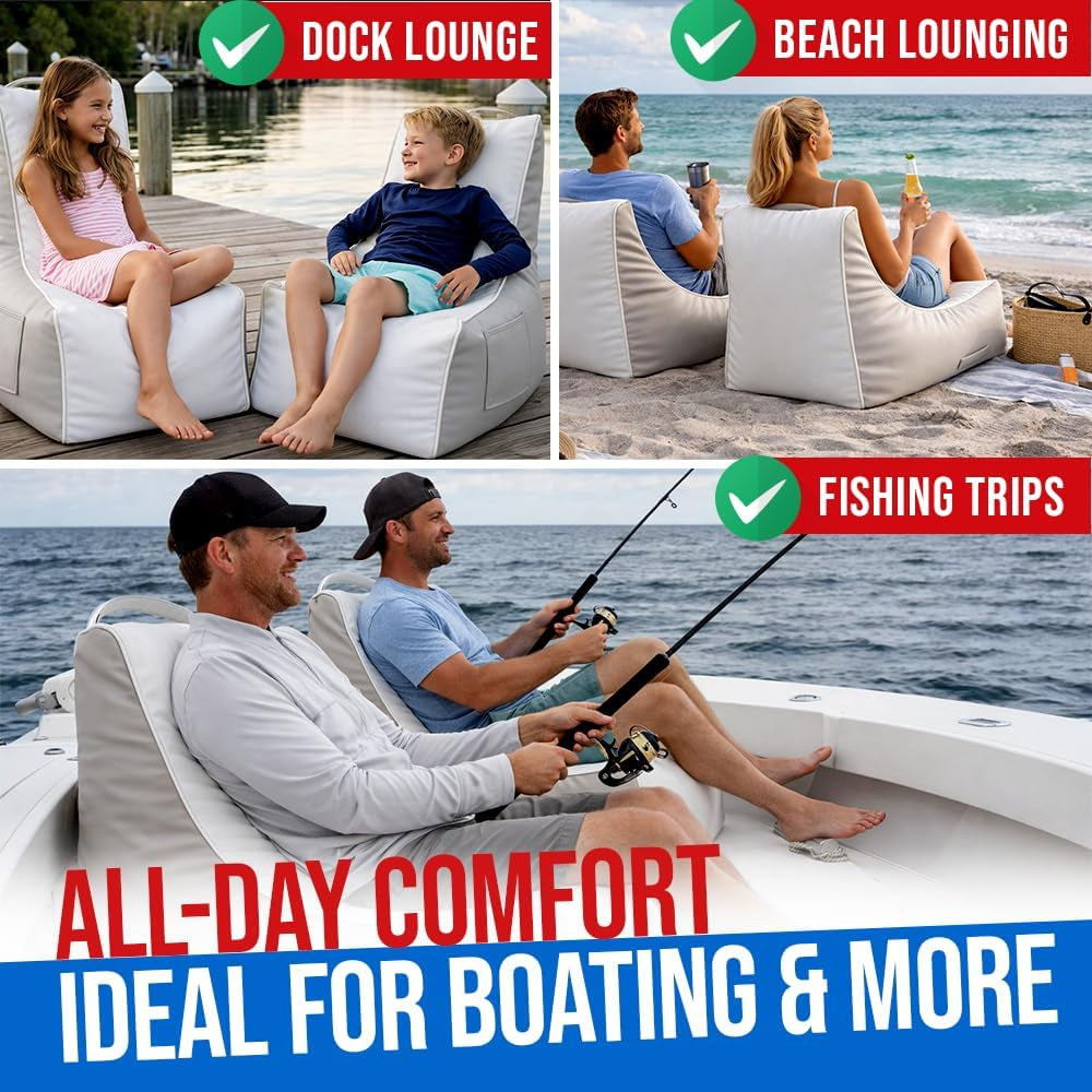 Bean Buoy Chair for Boats | Large Bean Bag 36"X33" | Marine-Grade Vinyl Deck Seat Bean Bag | Waterproof | for Fishing Boat & Deck Lounge