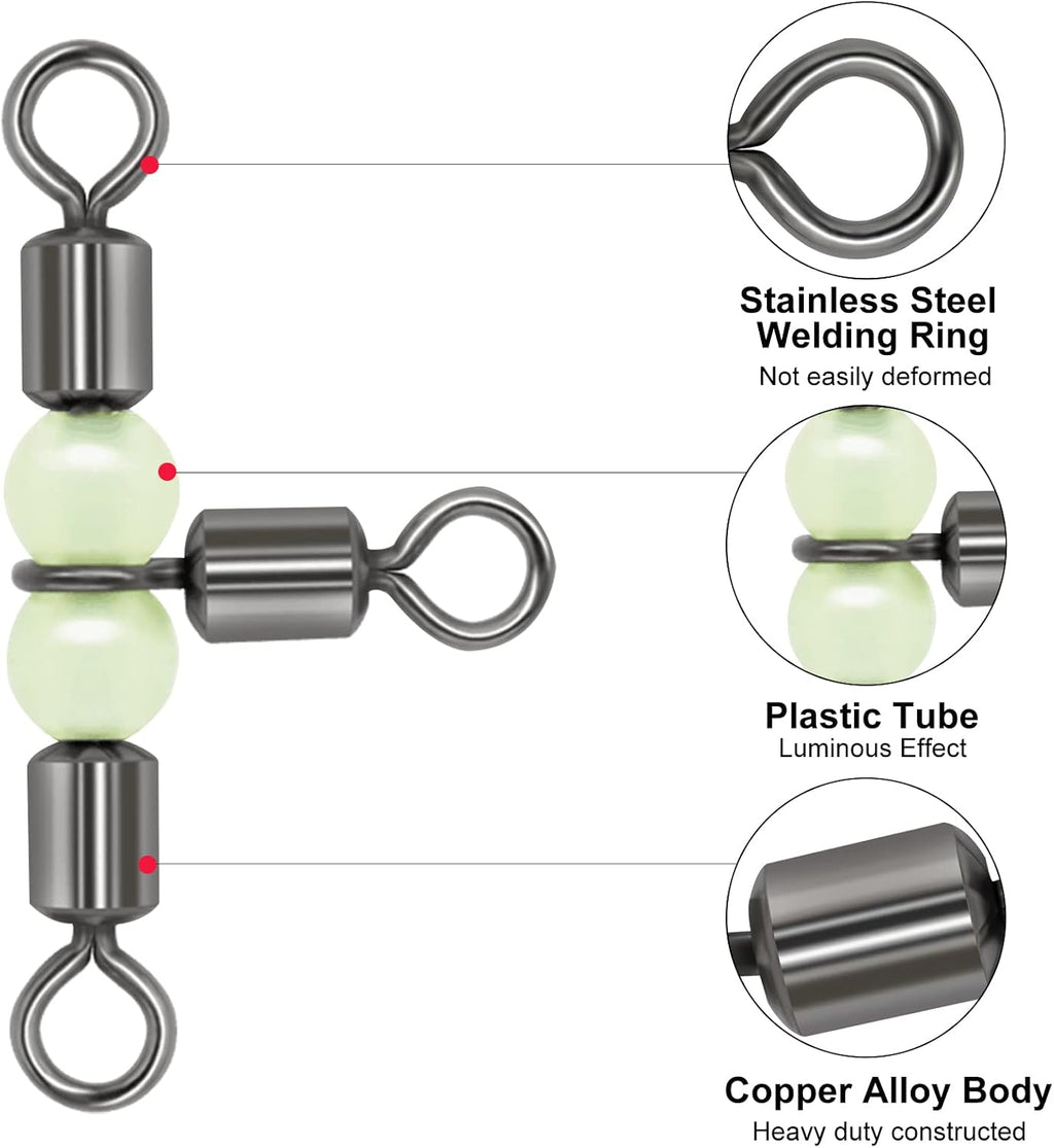 3 Way Fishing Swivels, Rolling Swivels with Luminous Beads