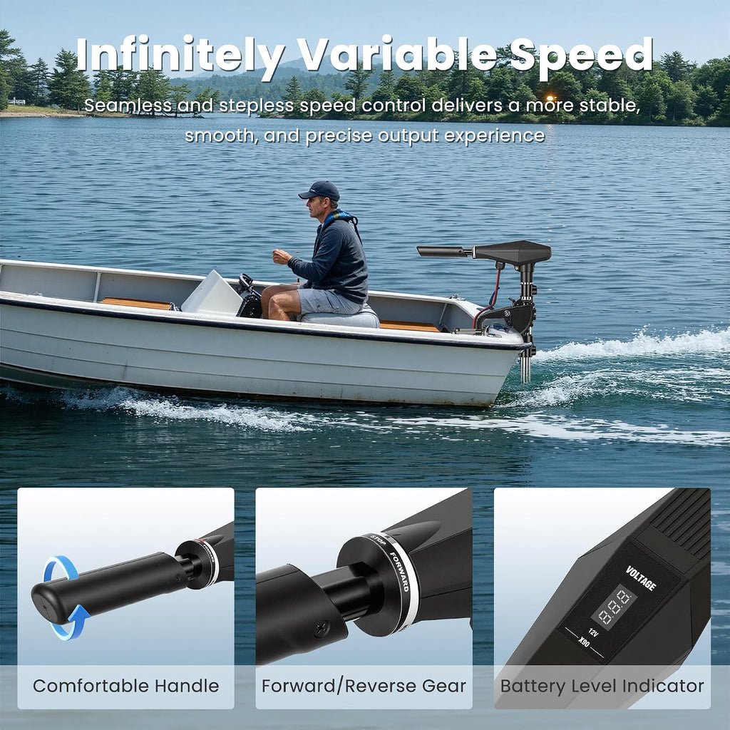 58 LBS Trolling Motor, Brushless Electric Motor with Stepless Speed Control, 30 Inch Shaft, LED Battery Indicator, Transom Mounted for Kayak, Fishing Boat