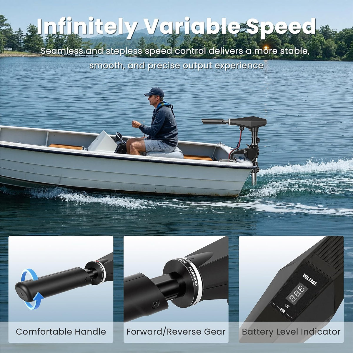 58 LBS Trolling Motor, Brushless Electric Motor with Stepless Speed Control, 30 Inch Shaft, LED Battery Indicator, Transom Mounted for Kayak, Fishing Boat