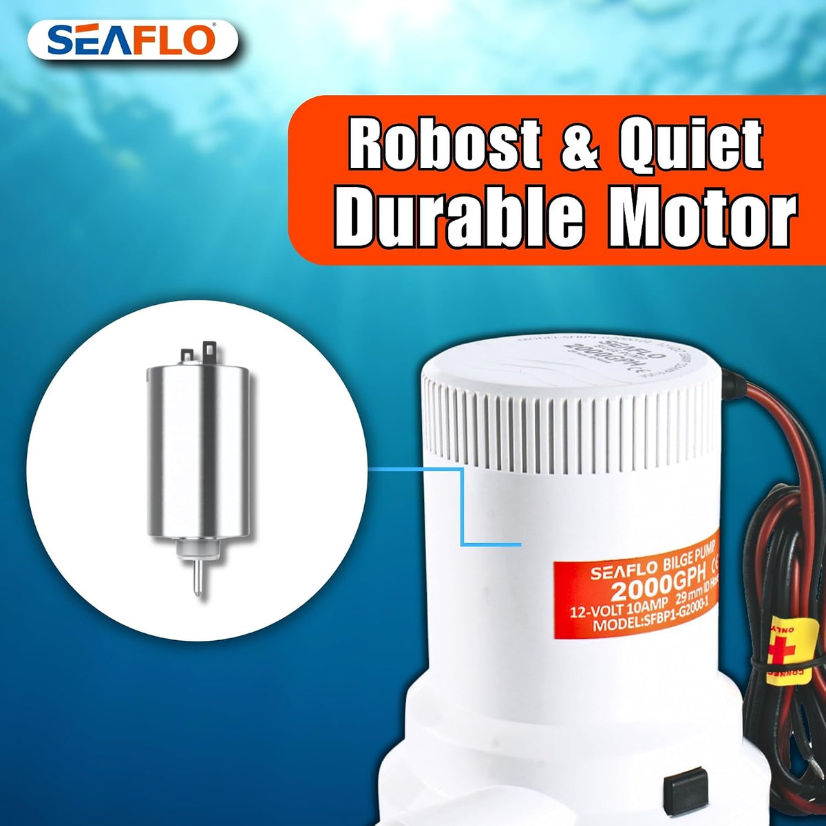 01 Series 2000 GPH Bilge Pump – 12V, 1-1/8" Outlet, Marine Submersible Pump with Anti-Airlock Protection, CE & Rohs Certified, 4-Year Warranty | Reliable for Boats and Marine Applications