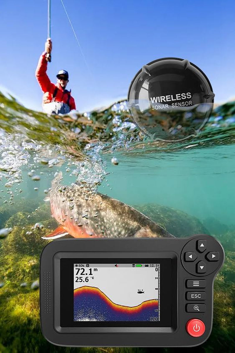 Handheld Fish Finder Portable Fishing Kayak Fishfinder Fish Depth Finder Fishing Gear with Sonar Transducer and LCD Display