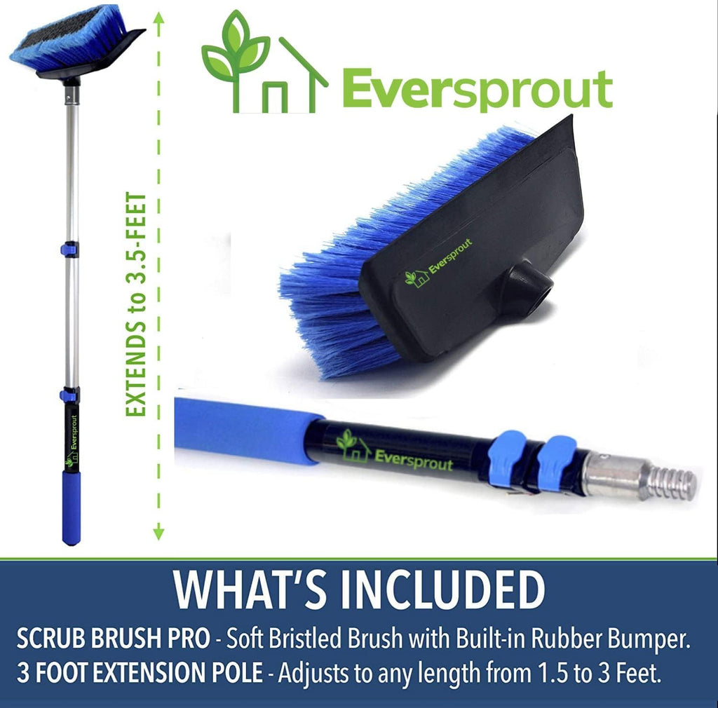 Scrub Brush, 1.5 to 3Ft Pole, Rubber Bumper, No-Scratch