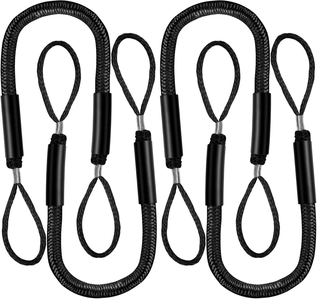 Bungee Dock Line for Boats 4FT Stretchable Boat Dock Lines with Built-In Bungee Cord Foam Floats Quick Dock Rope for Jet Ski Pontoon Kayak Elastic Boat Docking Line Boating Gifts for Men 4P Black