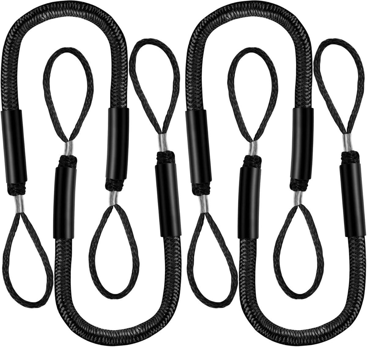 Bungee Dock Line for Boats 4FT Stretchable Boat Dock Lines with Built-In Bungee Cord Foam Floats Quick Dock Rope for Jet Ski Pontoon Kayak Elastic Boat Docking Line Boating Gifts for Men 4P Black