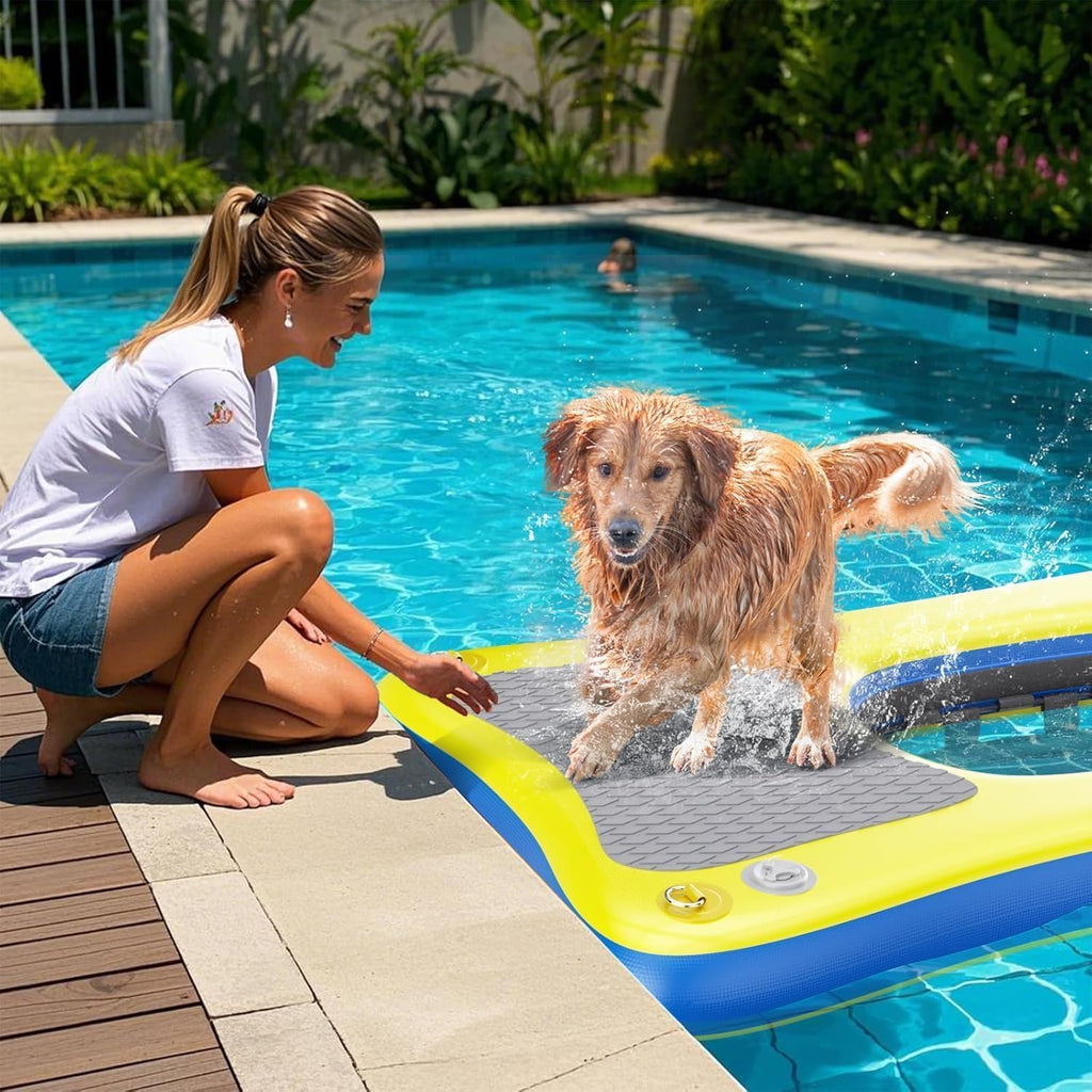 60" X40” Dog Boat Ramp for Large Dogs up to 240 Lbs, Inflatable Floating Dock Platform with Anti-Slip Safe & Easy Water Access, Dog Water Ramp Floats for Boat, Inground Pool, Lake
