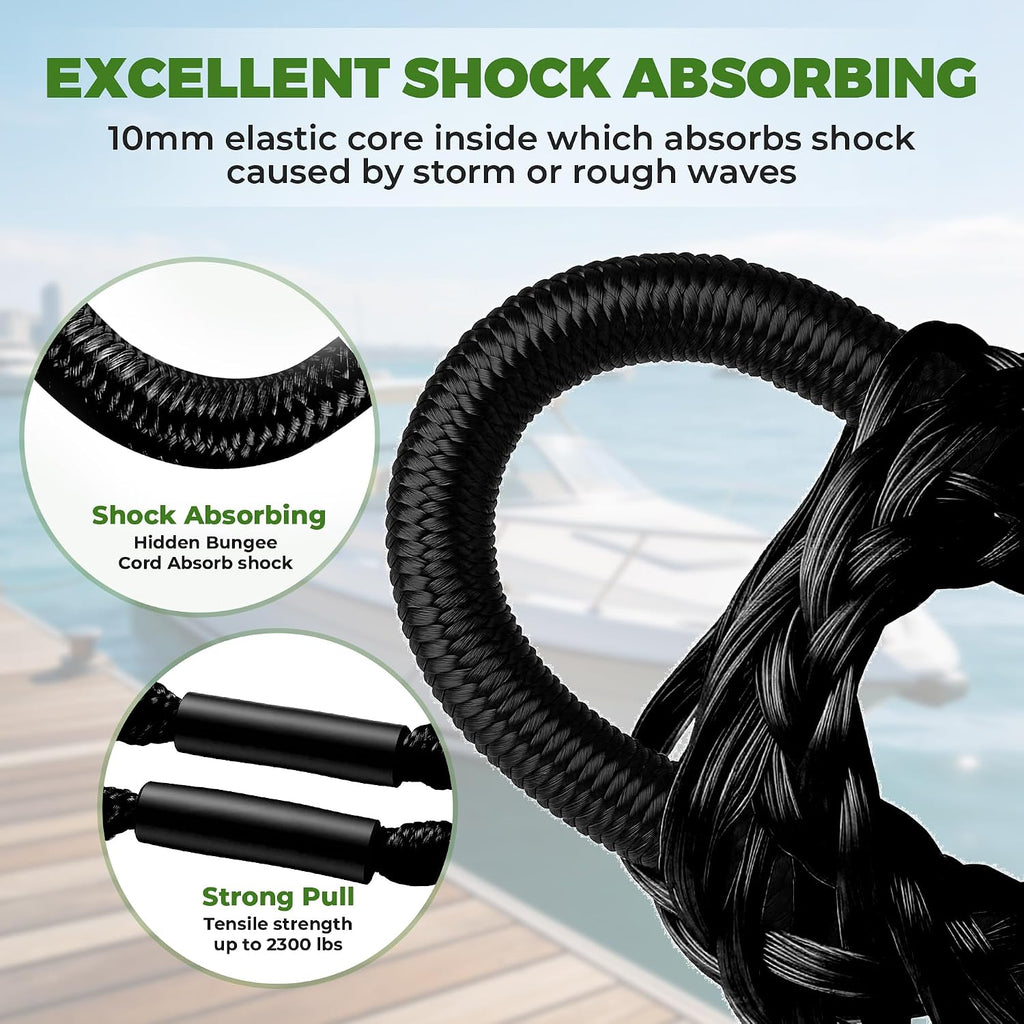 Bungee Dock Line for Boats 4FT Stretchable Boat Dock Lines with Built-In Bungee Cord Foam Floats Quick Dock Rope for Jet Ski Pontoon Kayak Elastic Boat Docking Line Boating Gifts for Men 4P Black