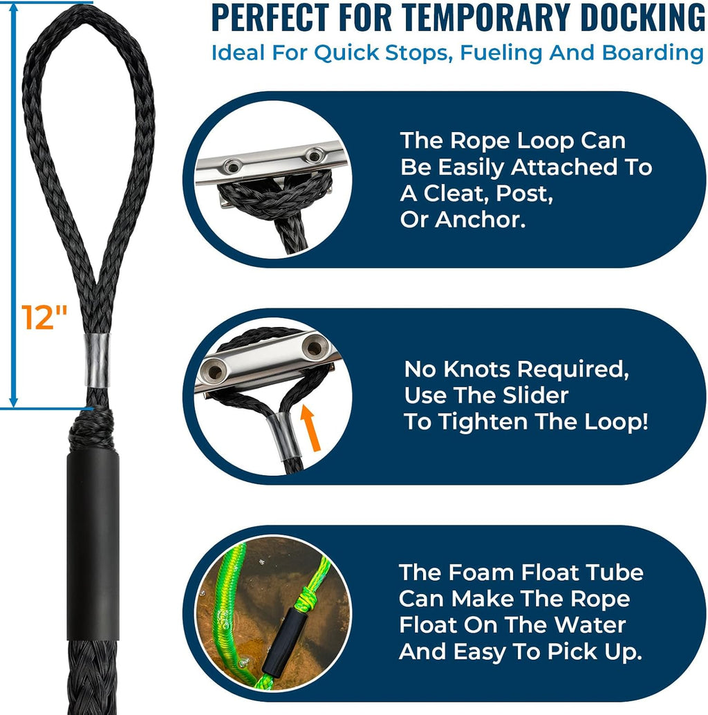 Boat Accessories 2PCS 5 Feet Premium Bungee Boat Lines 30Cm Extended Loop for Mooring for Jet Ski, Seadoo, Yamaha Waverunner Dinghy Pontoon Accessories Boating Gifts(Black)